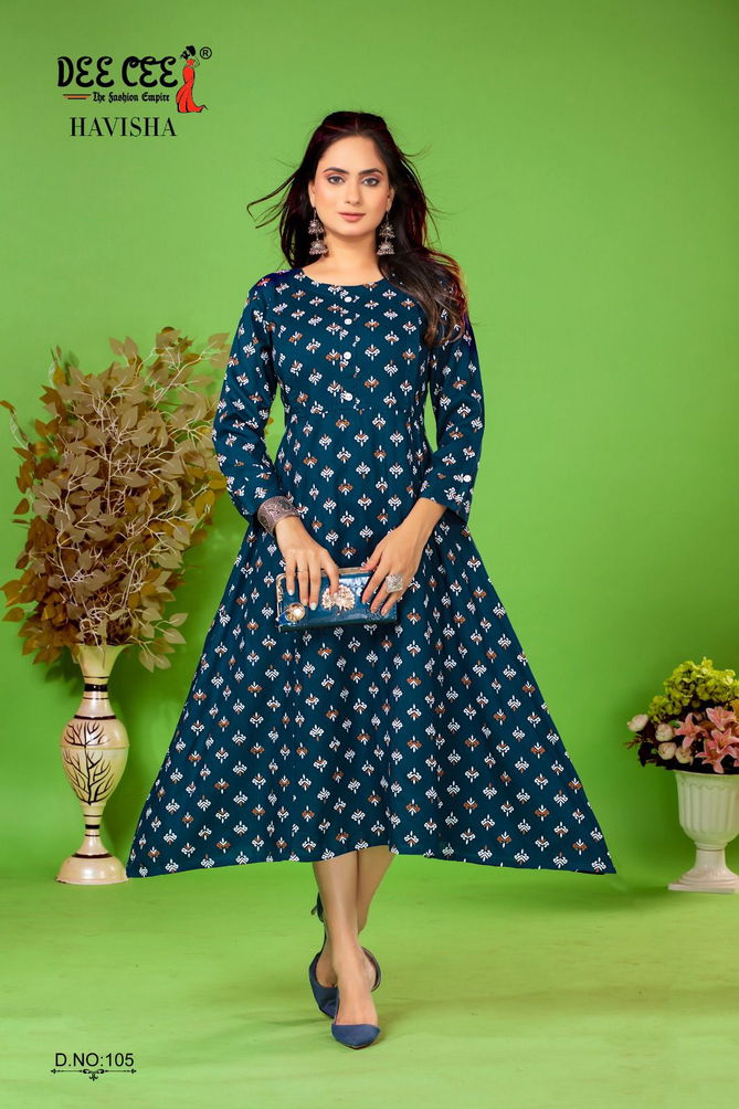 Havisha By Dee Cee Rayon Printed Long Kurtis Wholesale Price In Surat
